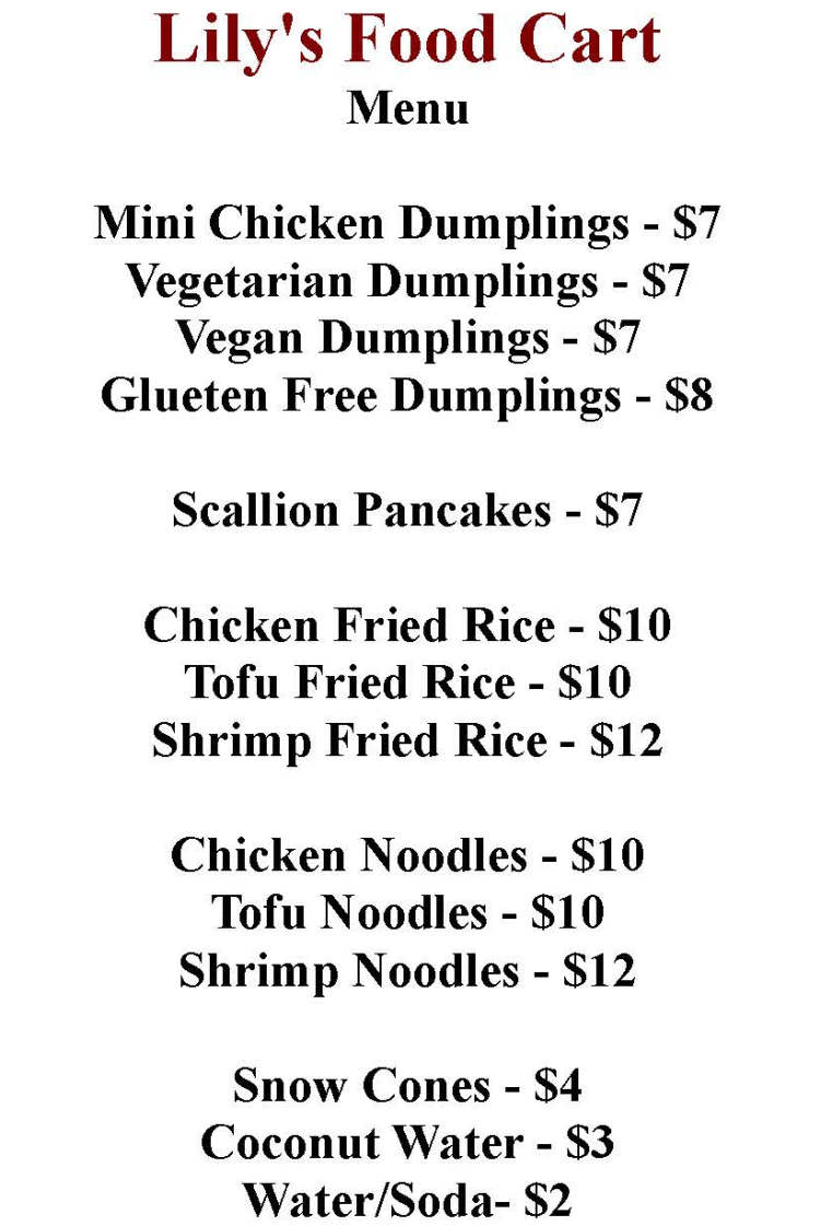 Lily’s Food Cart menu page 1