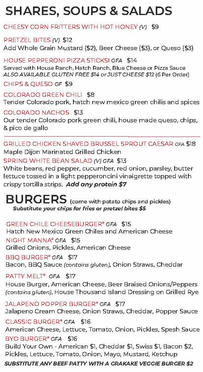 Nighthawk's Kitchen menu page 1