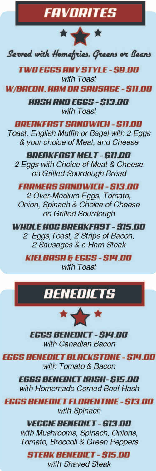 Mike's All Day Breakfast menu page 1