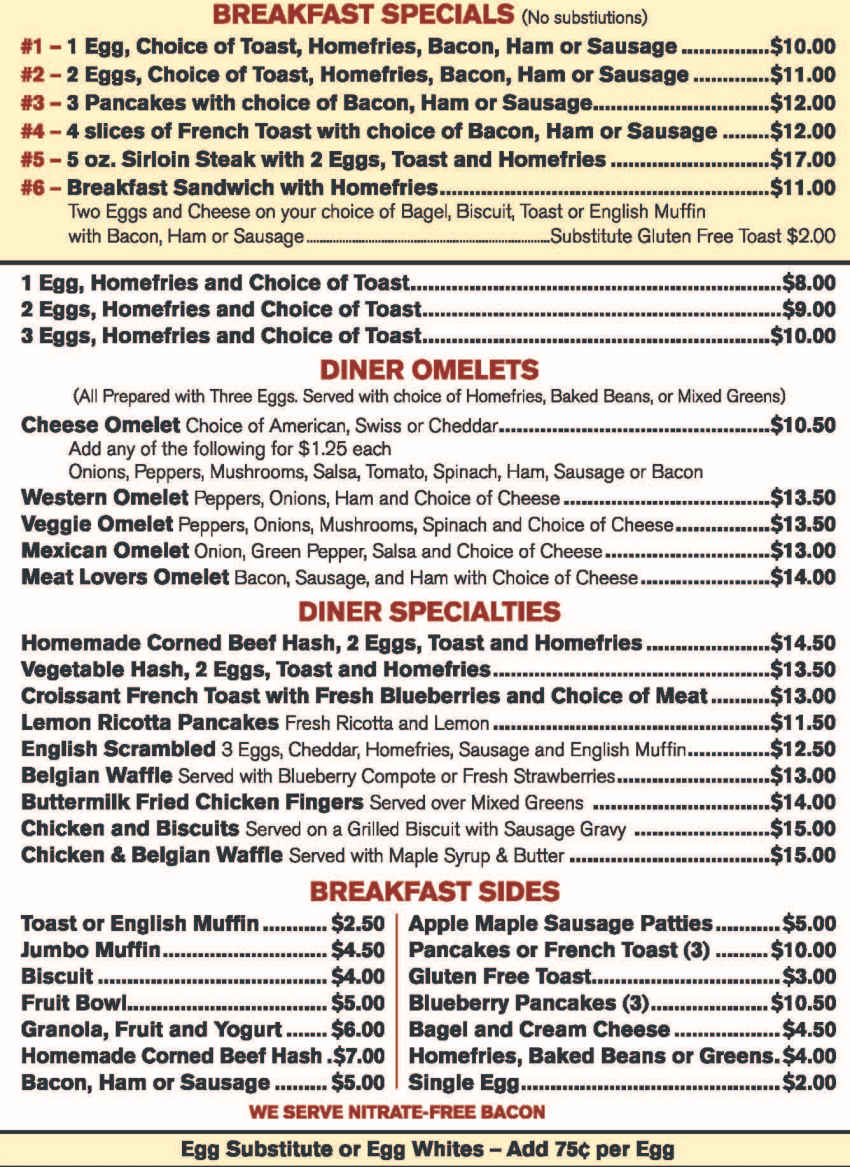 Mike's American Diner menu page 1
