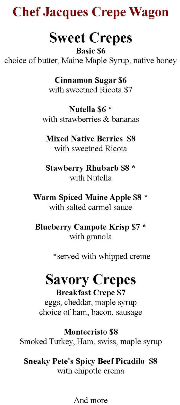 Chef Jacques Crepe Wagon menu page 1
