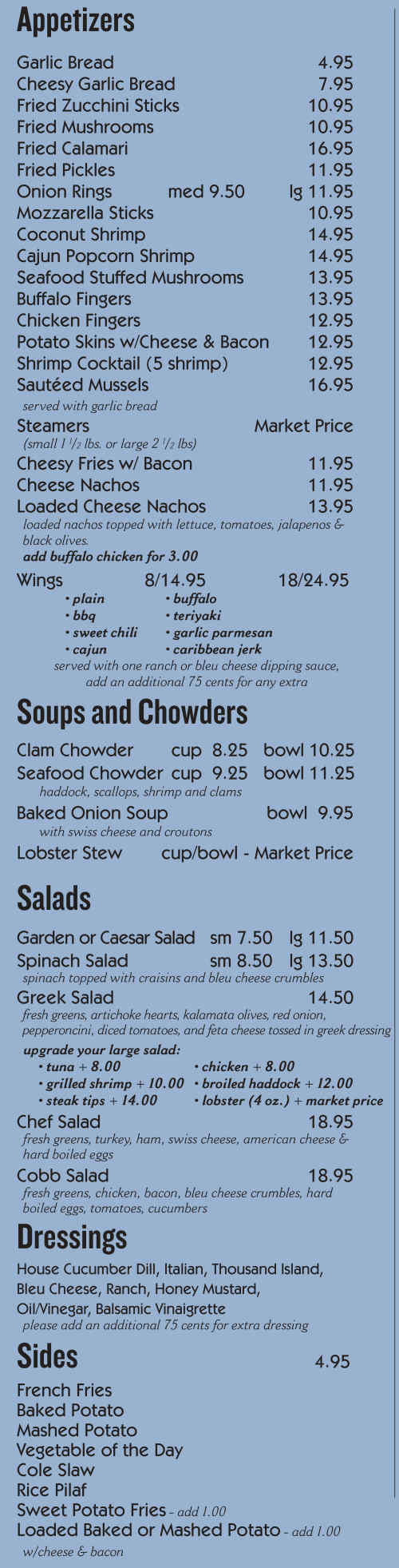 Mike's Clam Shack menu page 1