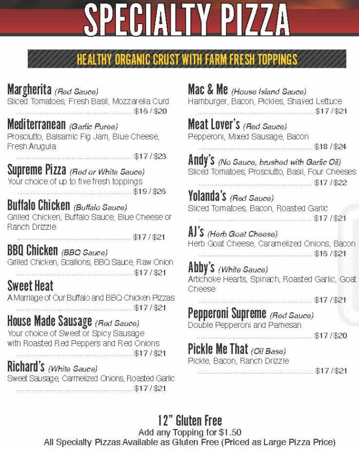 AJ's Wood Grill Pizza menu page 1