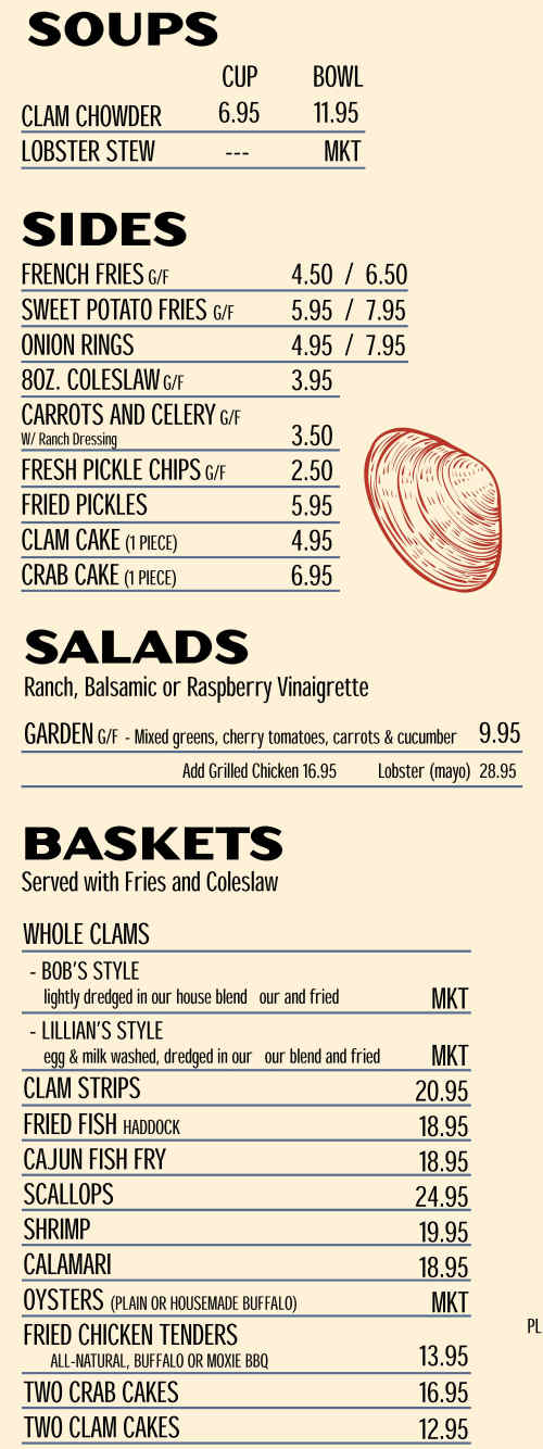 Bob's Clam Hut menu page 1