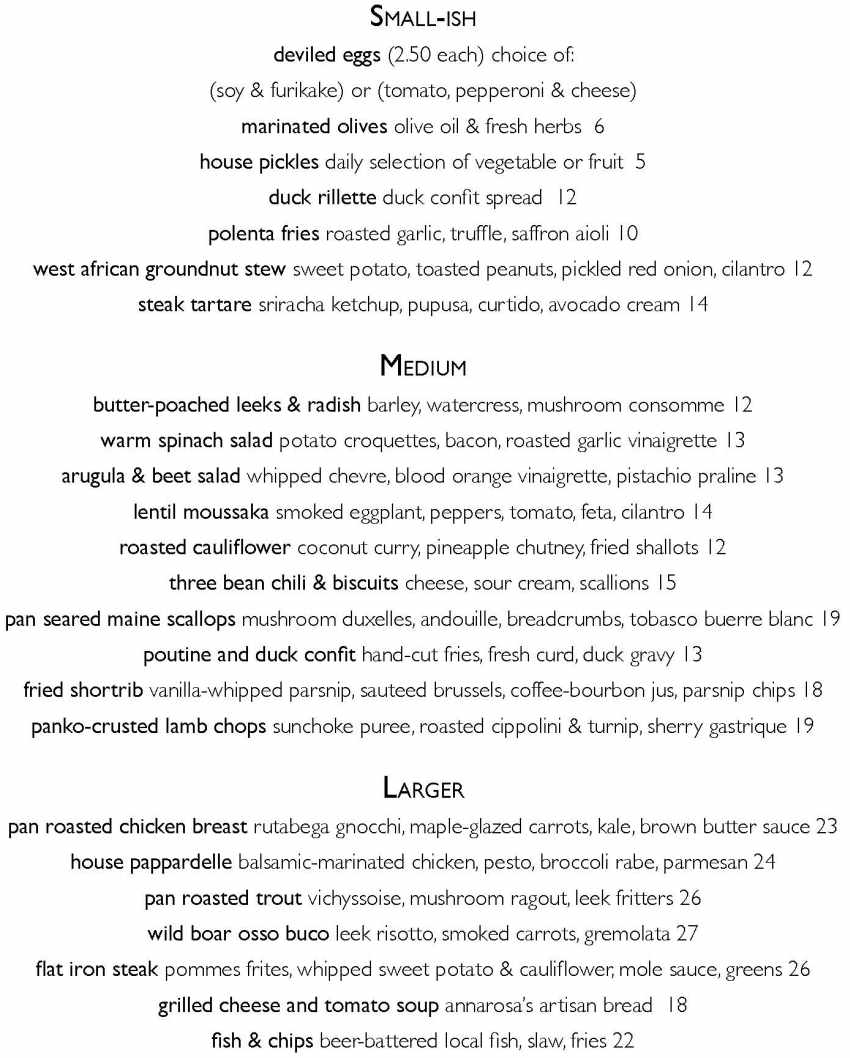 The Black Birch menu page 1