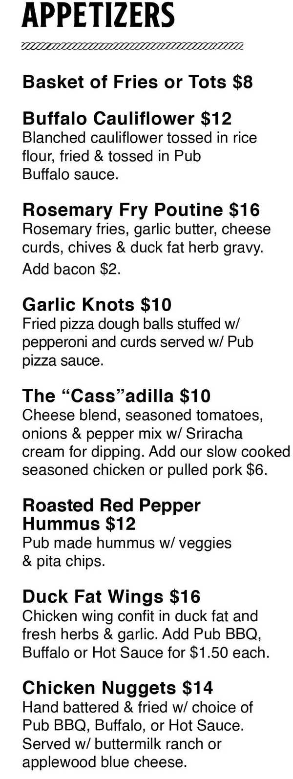 The Corner Pub menu page 1