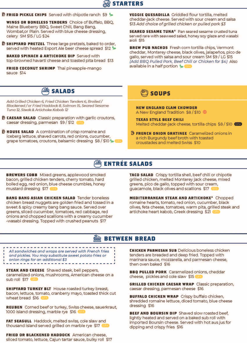Shipyard Brew Pub menu page 1