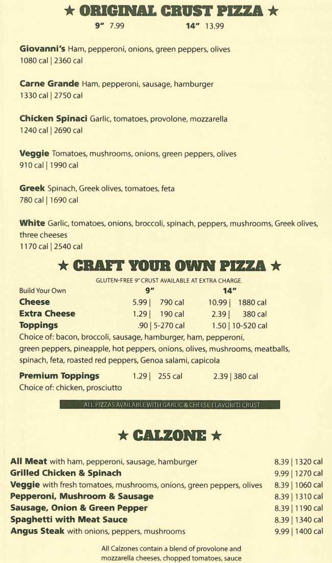 Amato's menu page 1
