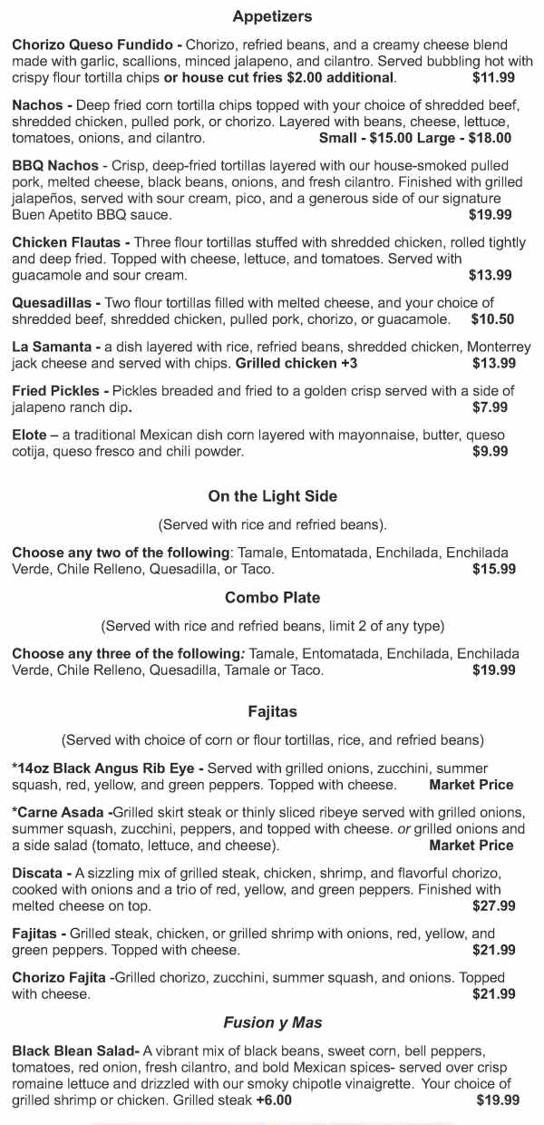 Buen Apetito menu page 1