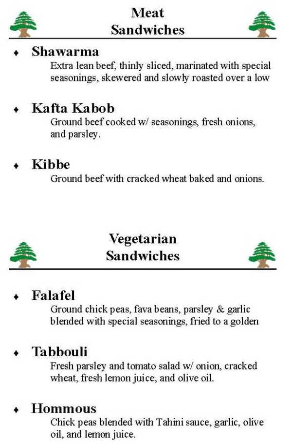 Lebanese Cuisine menu page 1