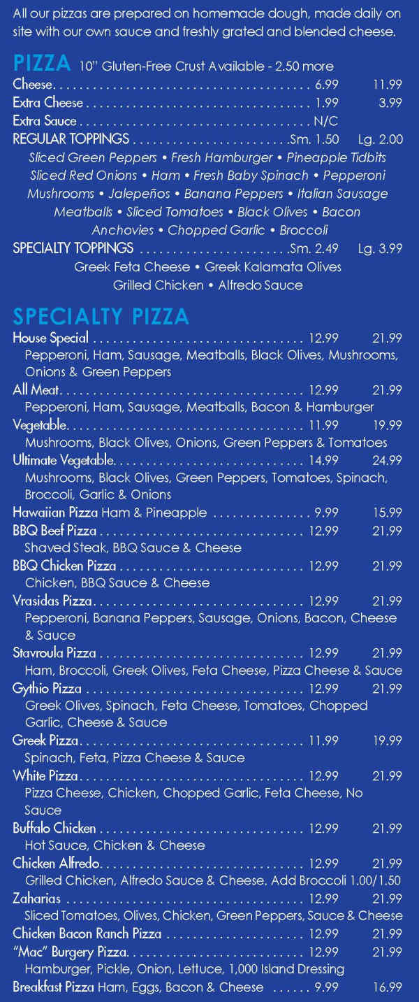 Rita's House of Pizza menu page 1
