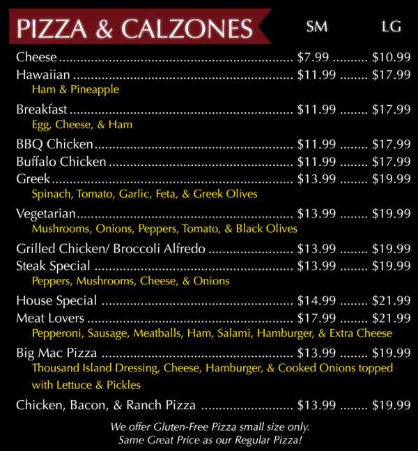 Waterville House of Pizza menu page 1