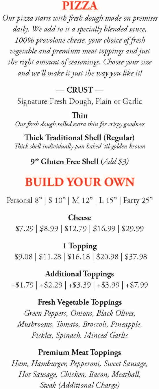 Sonny's Pizza menu page 1