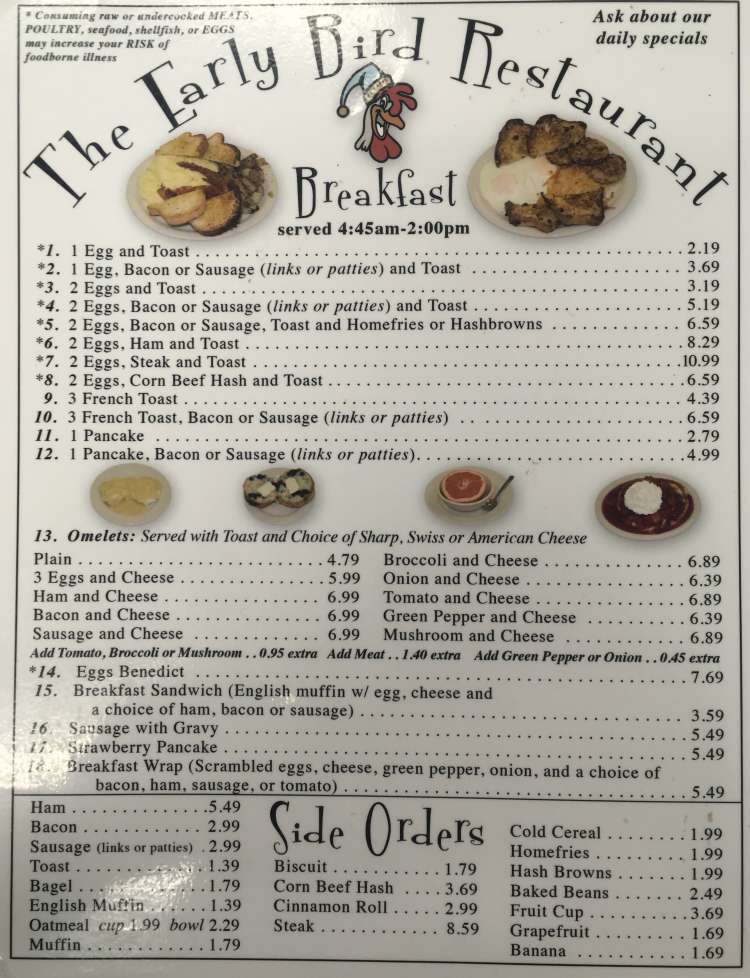 Early Bird menu page 1