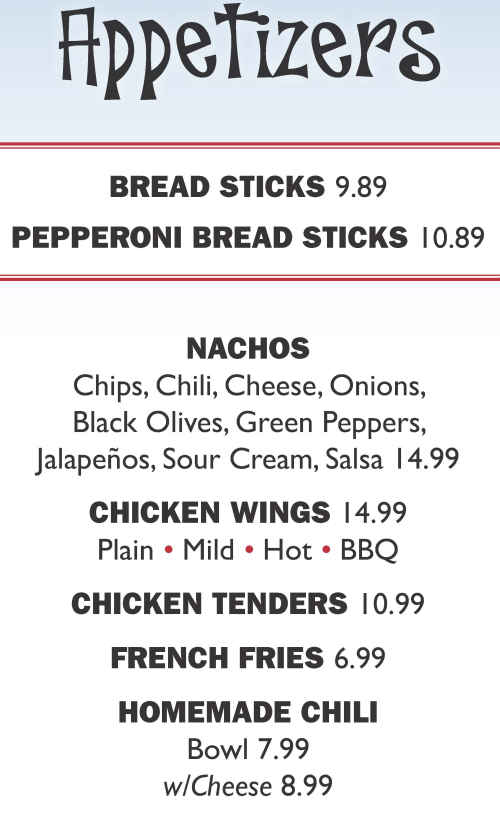 Korner Store menu page 1