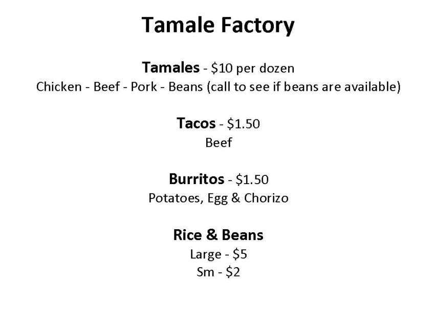 Tamale Factory menu page 1