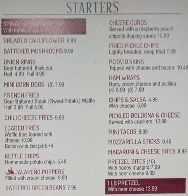 Bravehearts Pub menu page 1