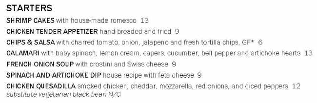 Carlyle Grill menu page 1