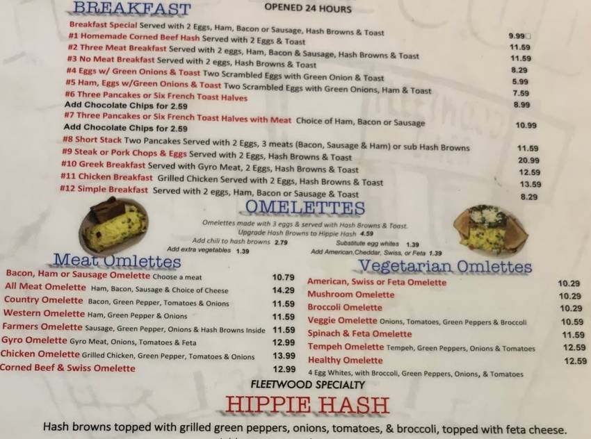 Fleetwood Diner menu page 1