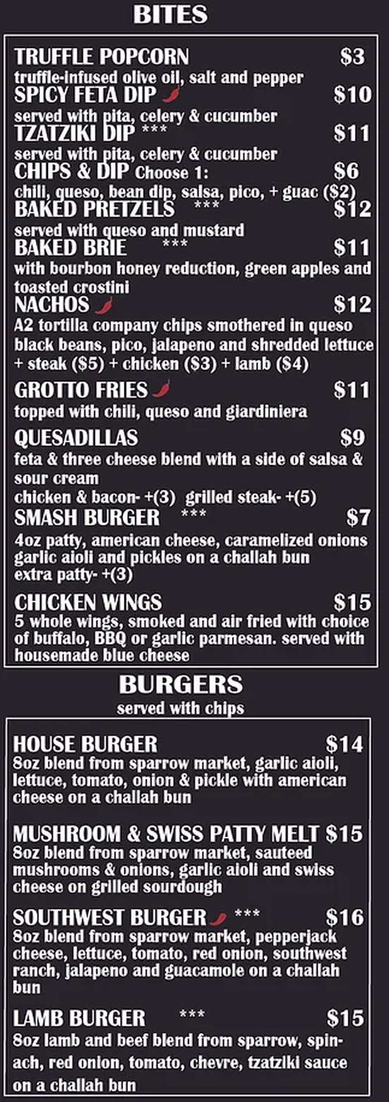 Beer Grotto Dexter menu page 1