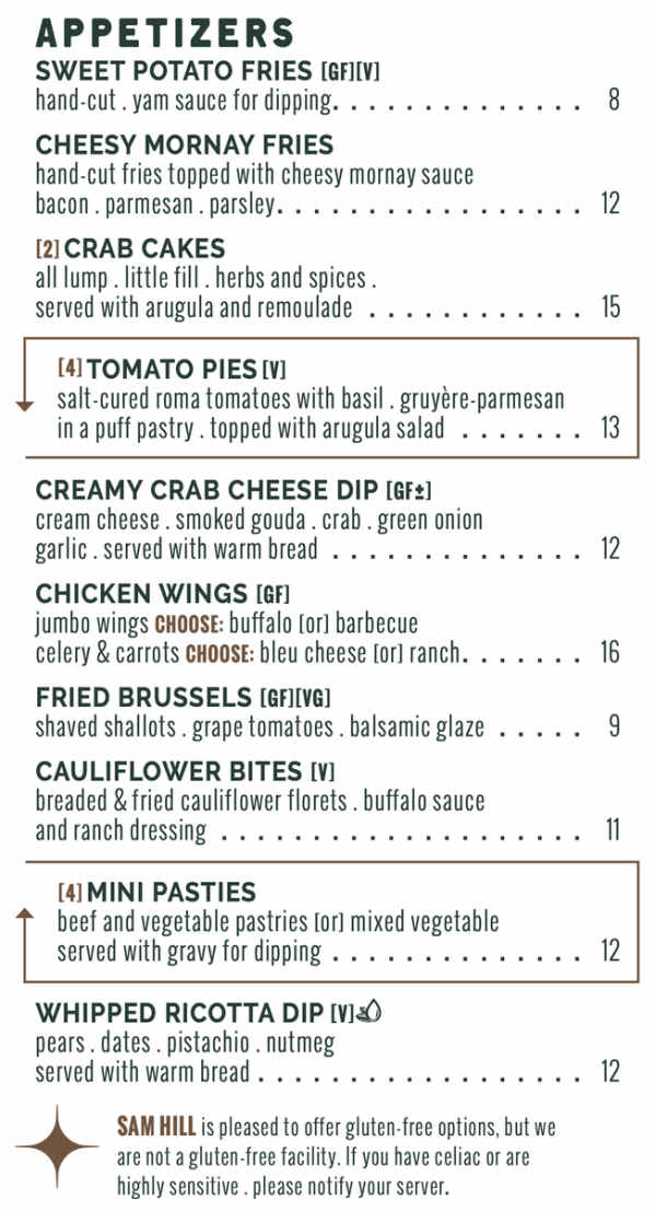 Sam Hill menu page 1