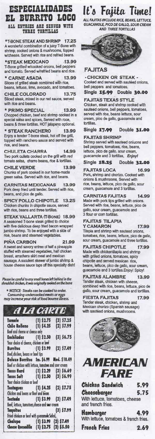 El Burrito Loco menu page 1