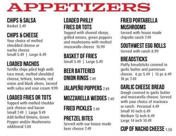 Big Rapids Bowling Center menu page 1