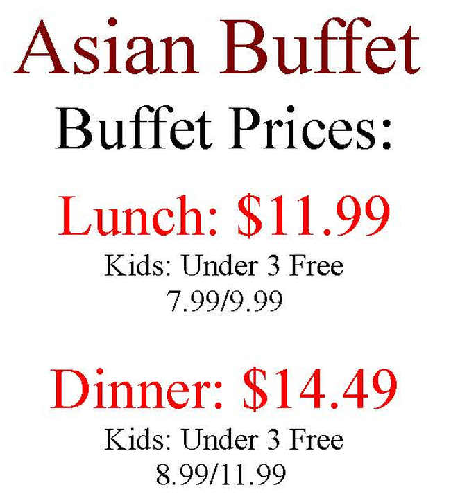 Asian Buffet menu page 1