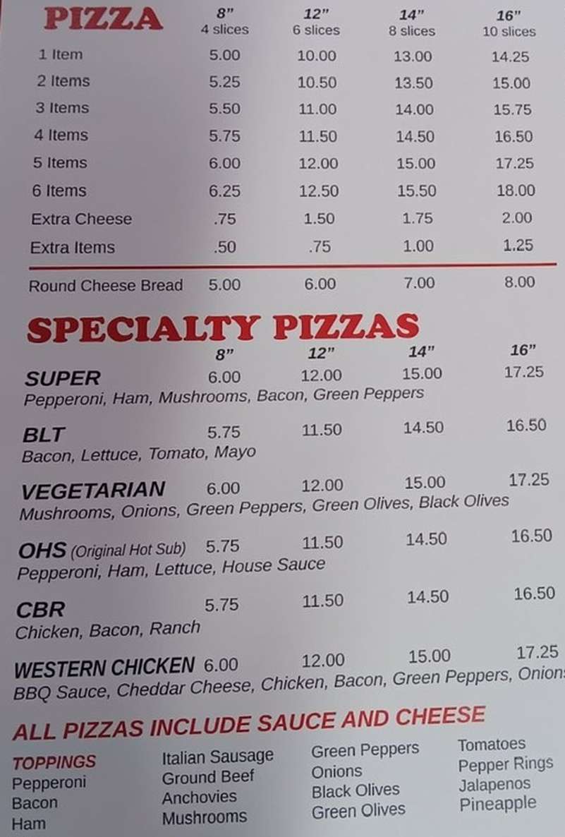 Pizza Plus menu page 1