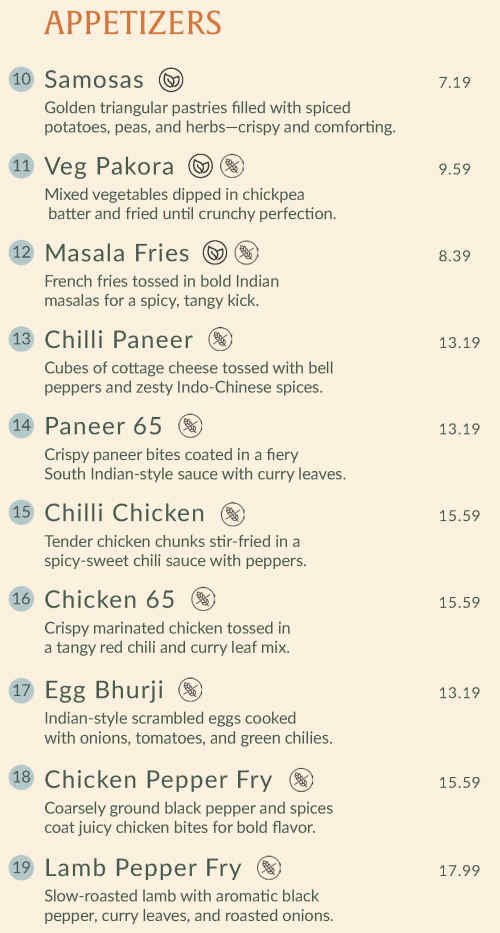 Indian Spice menu page 1