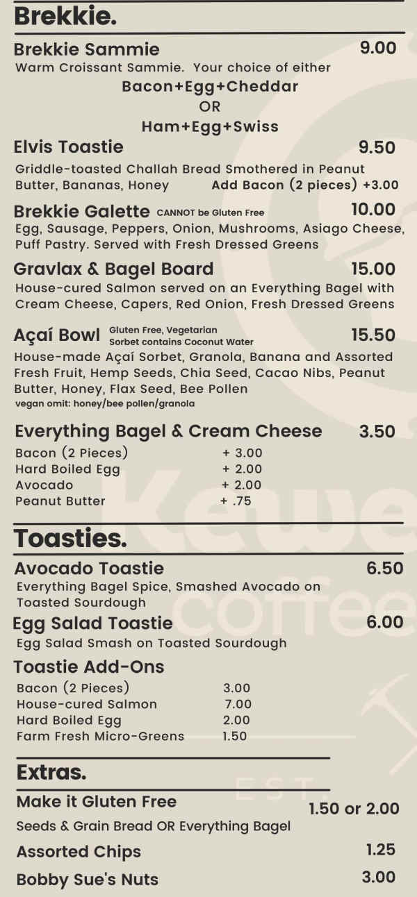 Keweenaw Coffee Works menu page 1