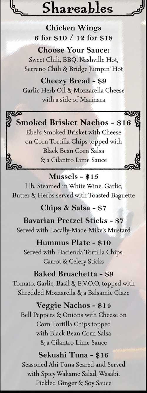 Bridge Street Tap Room menu page 1