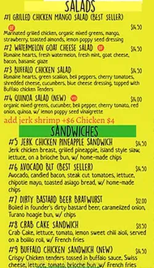 Island Grillers menu page 1