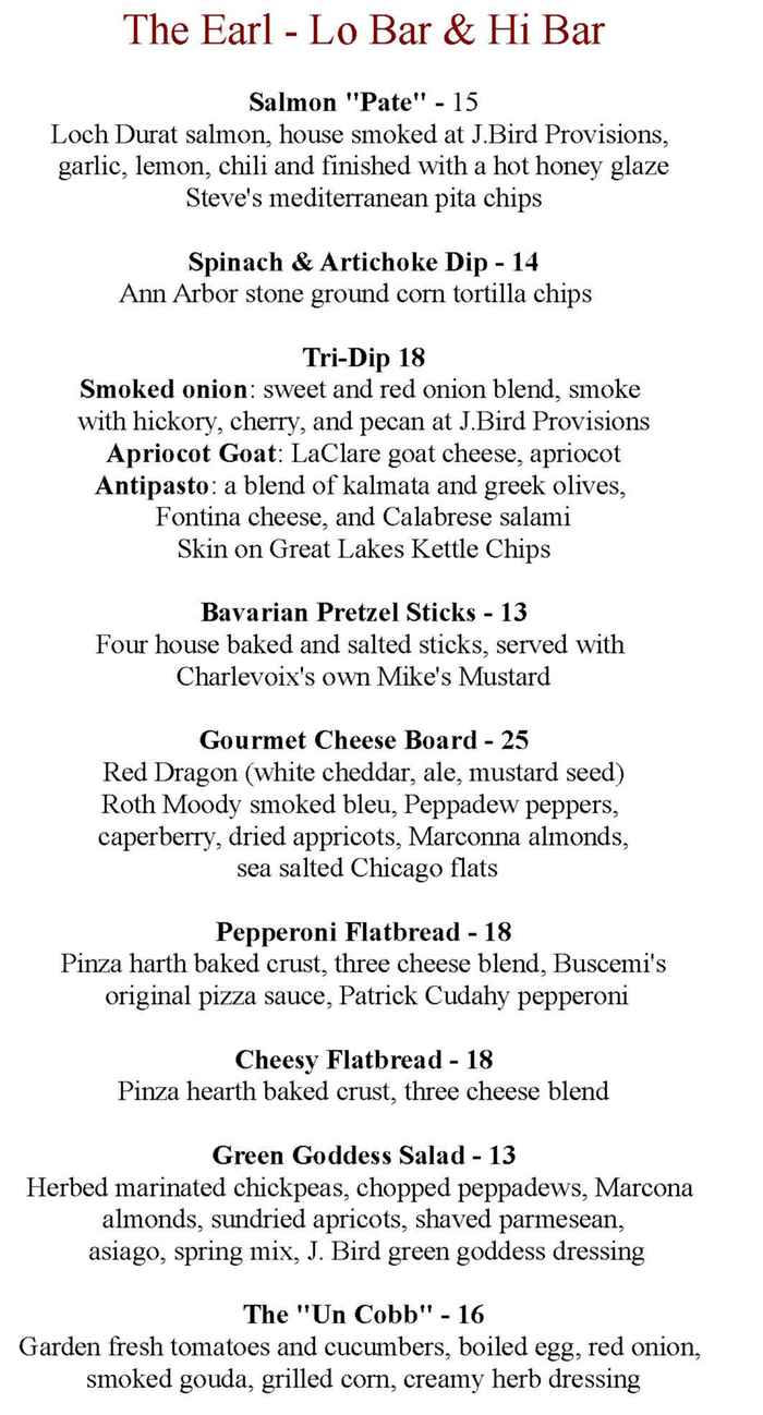 The Earl menu page 1