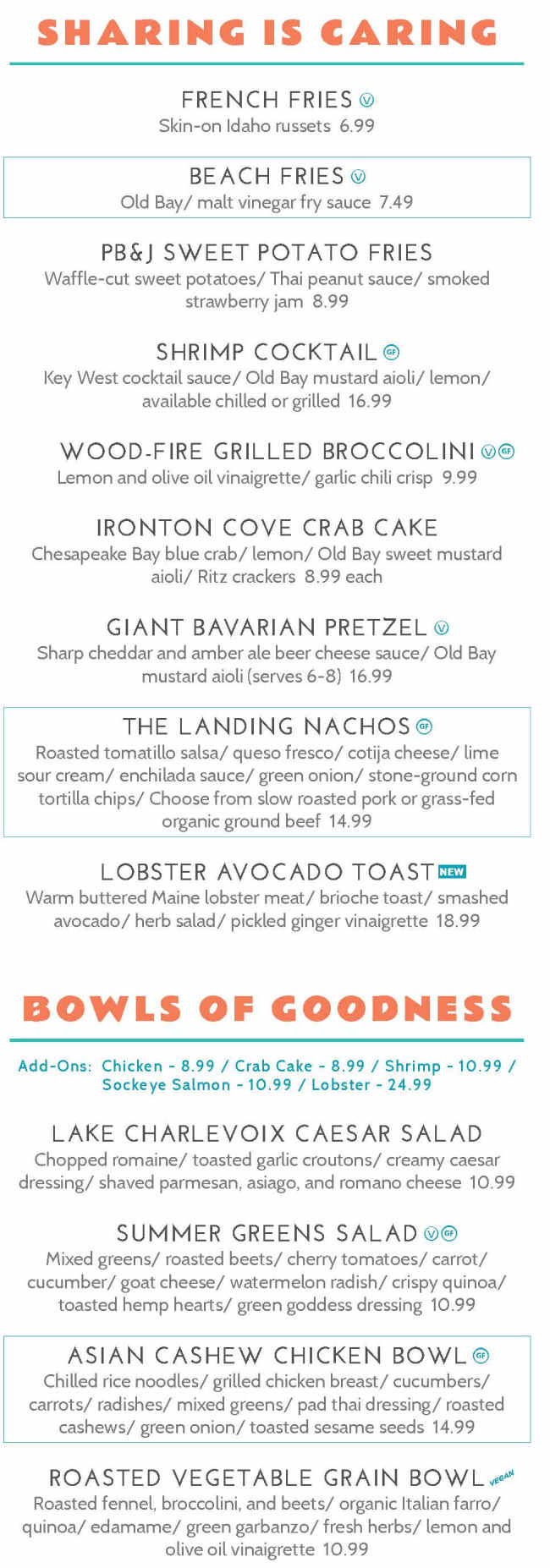 The Landing menu page 1