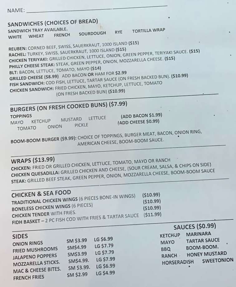 Andy's Deli & Party Store menu page 1