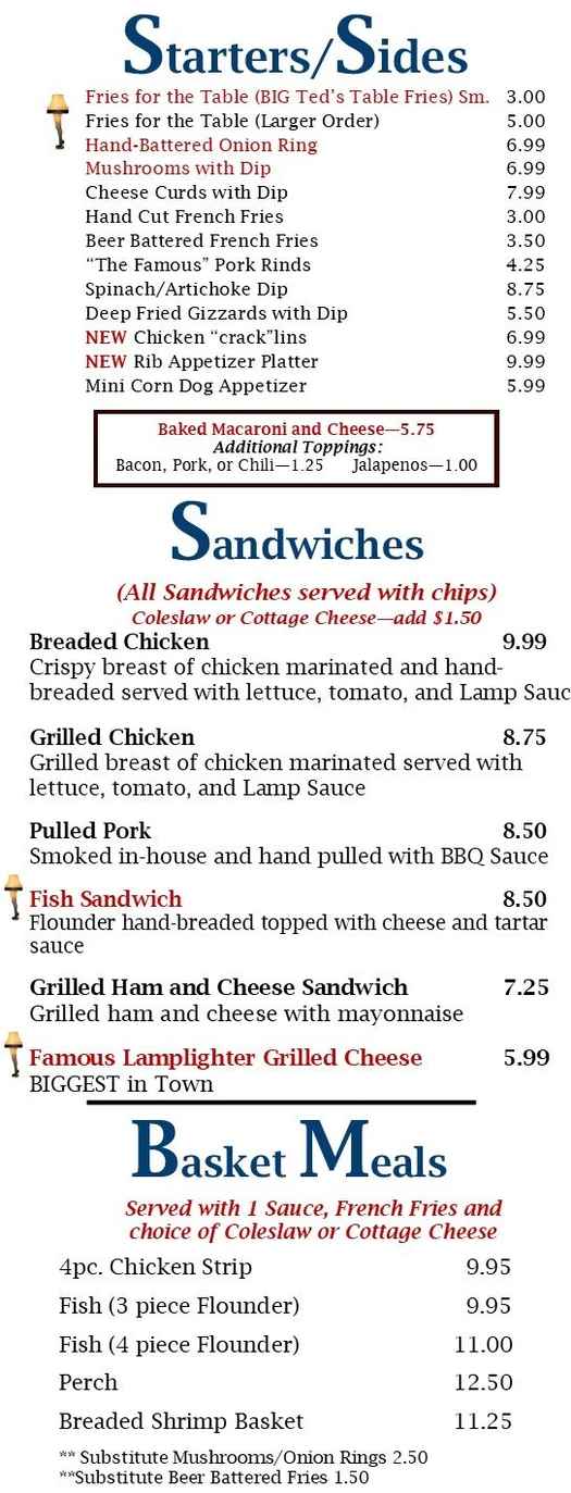 Lamplighter Bar & Grill menu page 1