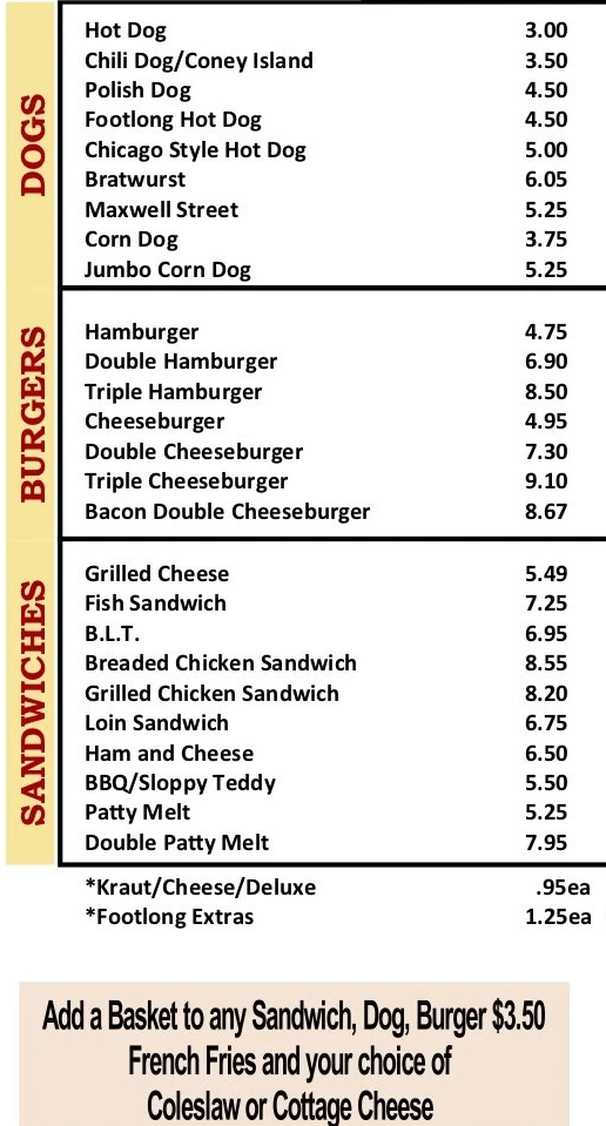 Short's Root Beer Stand menu page 1