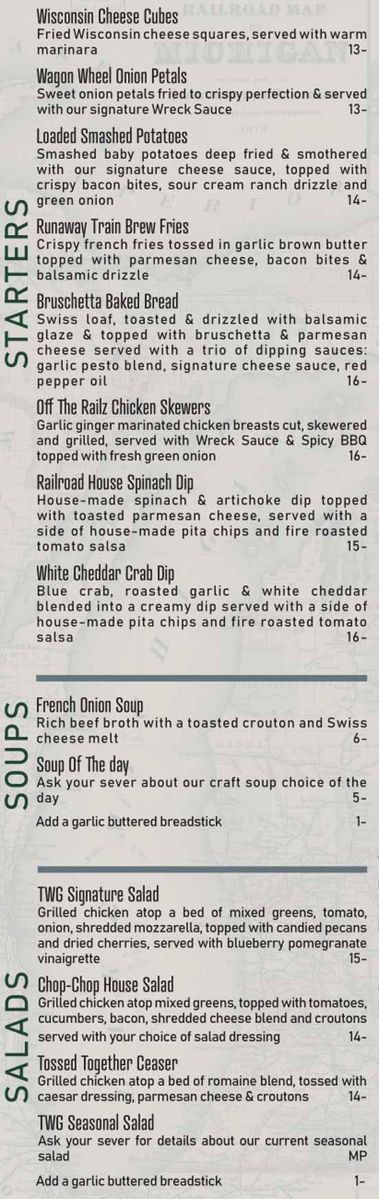 Trainwreck Grill & Ale House menu page 1