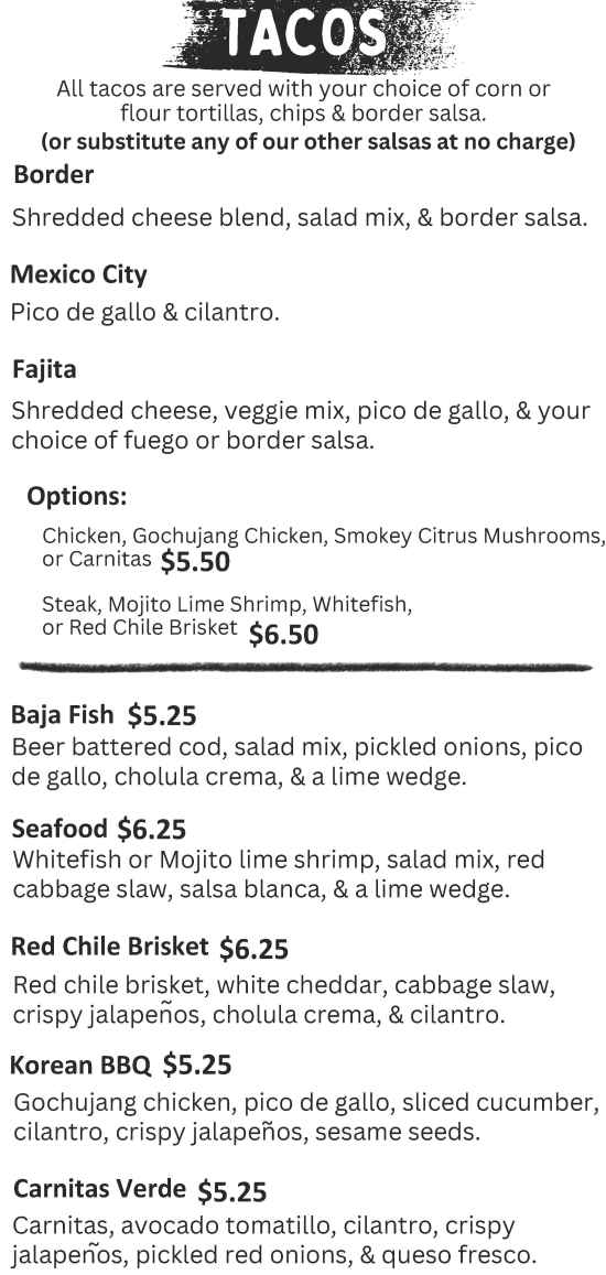 Border Grill menu page 1