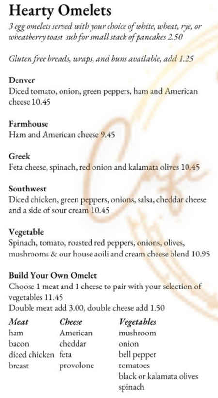 Griffin Family Cafe menu page 1