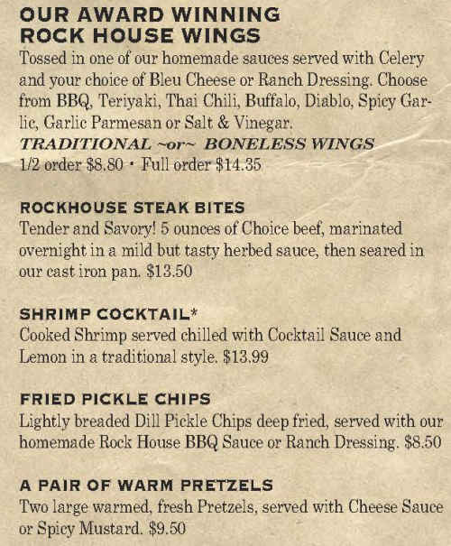 Rock House Grill menu page 1