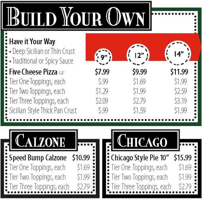 Studio Pizza menu page 1