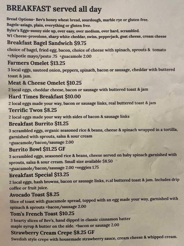 Cafe Rosetta menu page 1