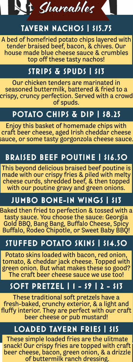 Glacia Tavern menu page 1