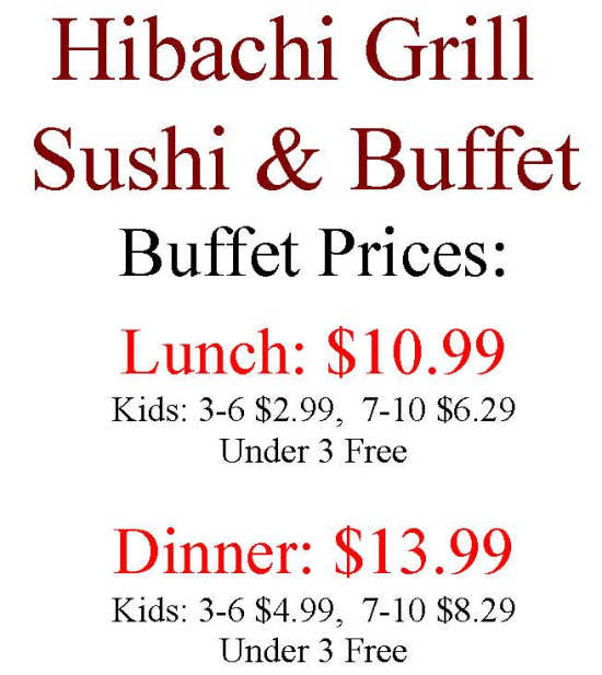 Hibachi Grill Sushi & Buffet menu page 1