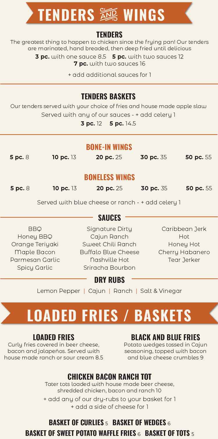 The Dirty Bird menu page 1