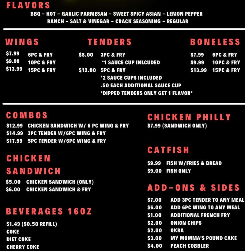 Wingity Ann's menu page 1