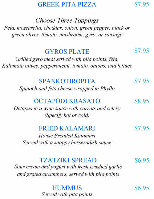Blue Dolphin menu page 1