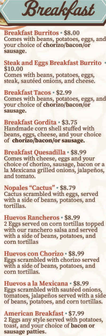 La Familia Cafe menu page 1